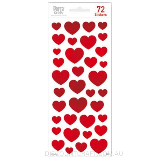 Foil Red Heart Stickers - Assorted Sizes 72pk