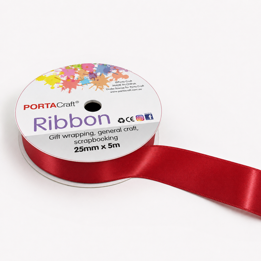Satin Ribbon Double Sided 25mm x 5 metres - Red