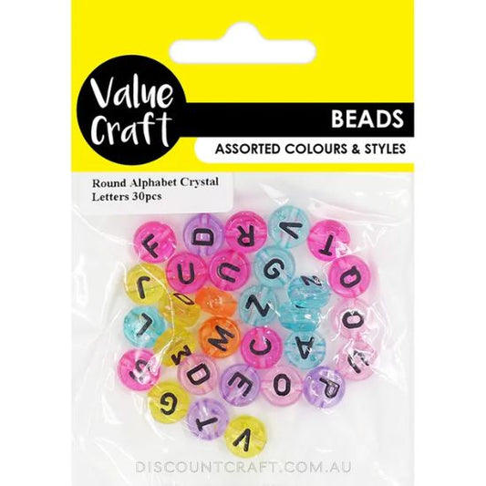 Round Alphabet Crystal Beads 30pk