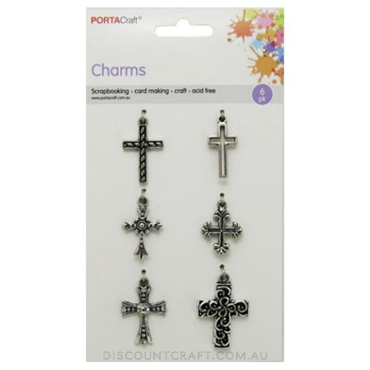 Silver Cross Metal Charms 6pk