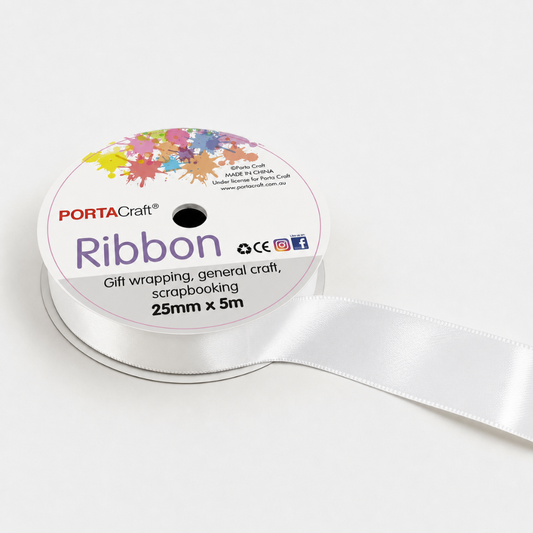 Satin Ribbon Double Sided 25mm x 5 metres - White