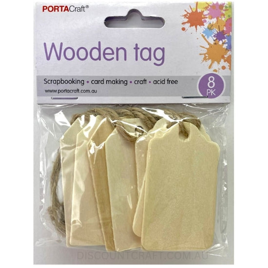 Wooden Tags with String 34x60mm 8pk - Natural