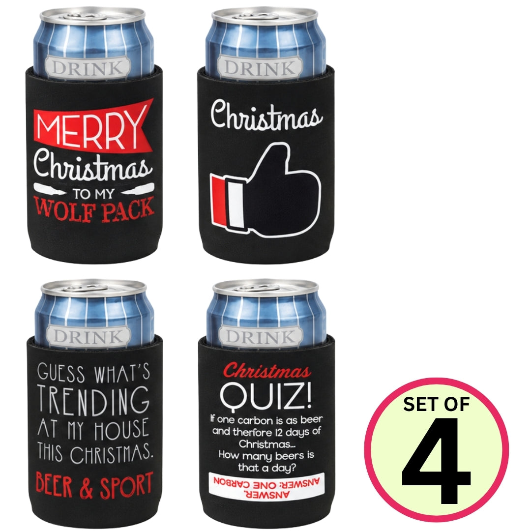 Black Christmas Stubby Holders 4pk - Set B