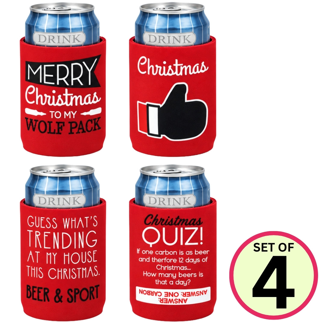 Red Christmas Stubby Holders 4pk - Set B