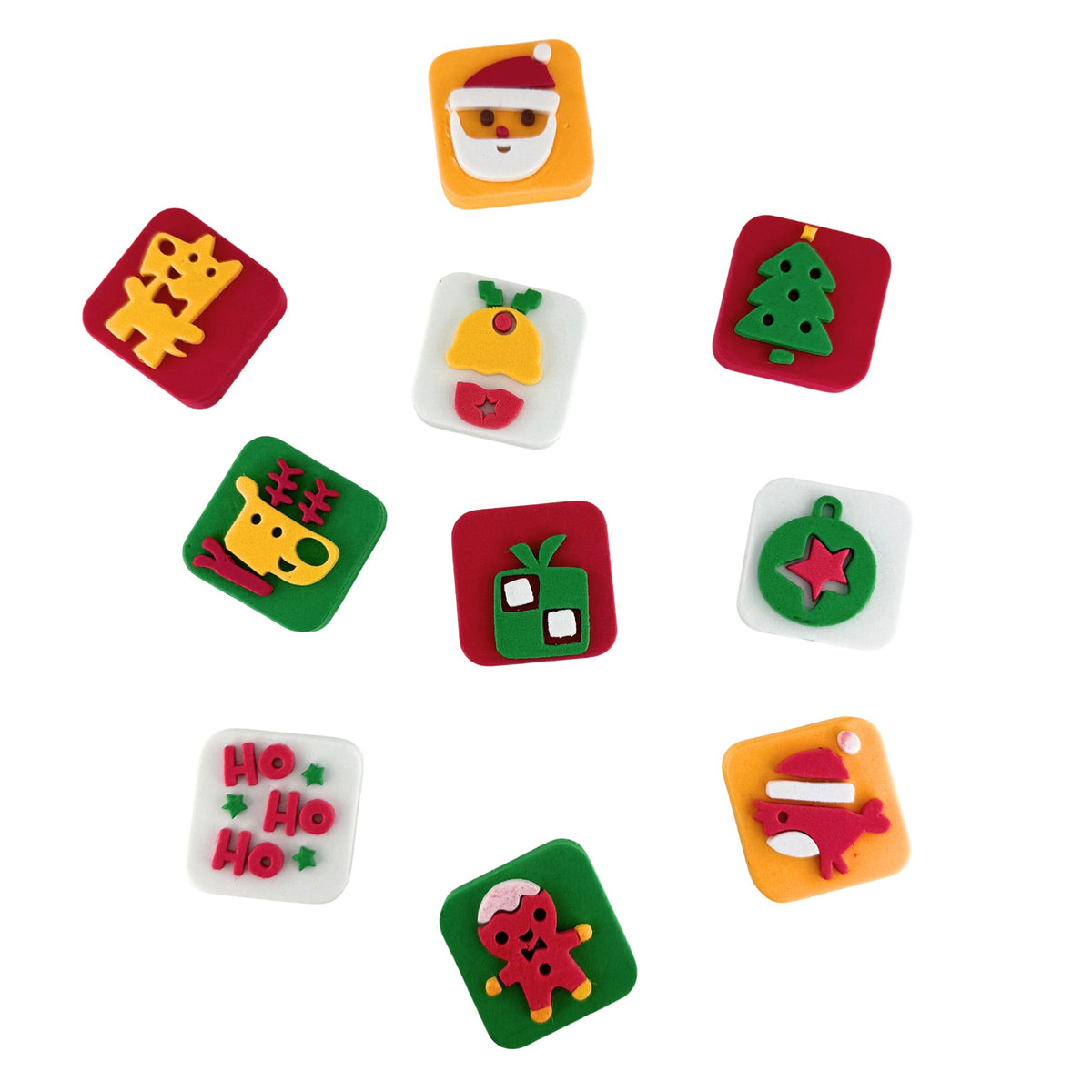Ten foam Christmas pattern stampers without usable ink pads