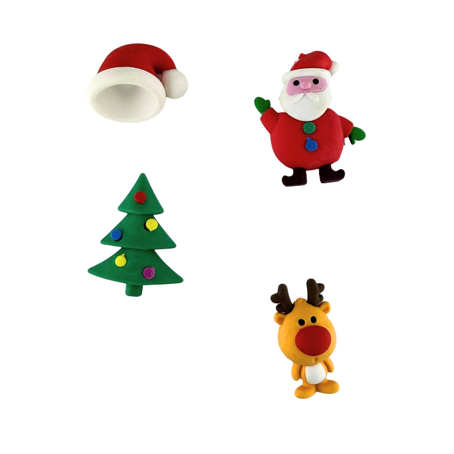 Christmas Novelty Erasers 4 designs - Reindeer, Tree, Hat, Santa