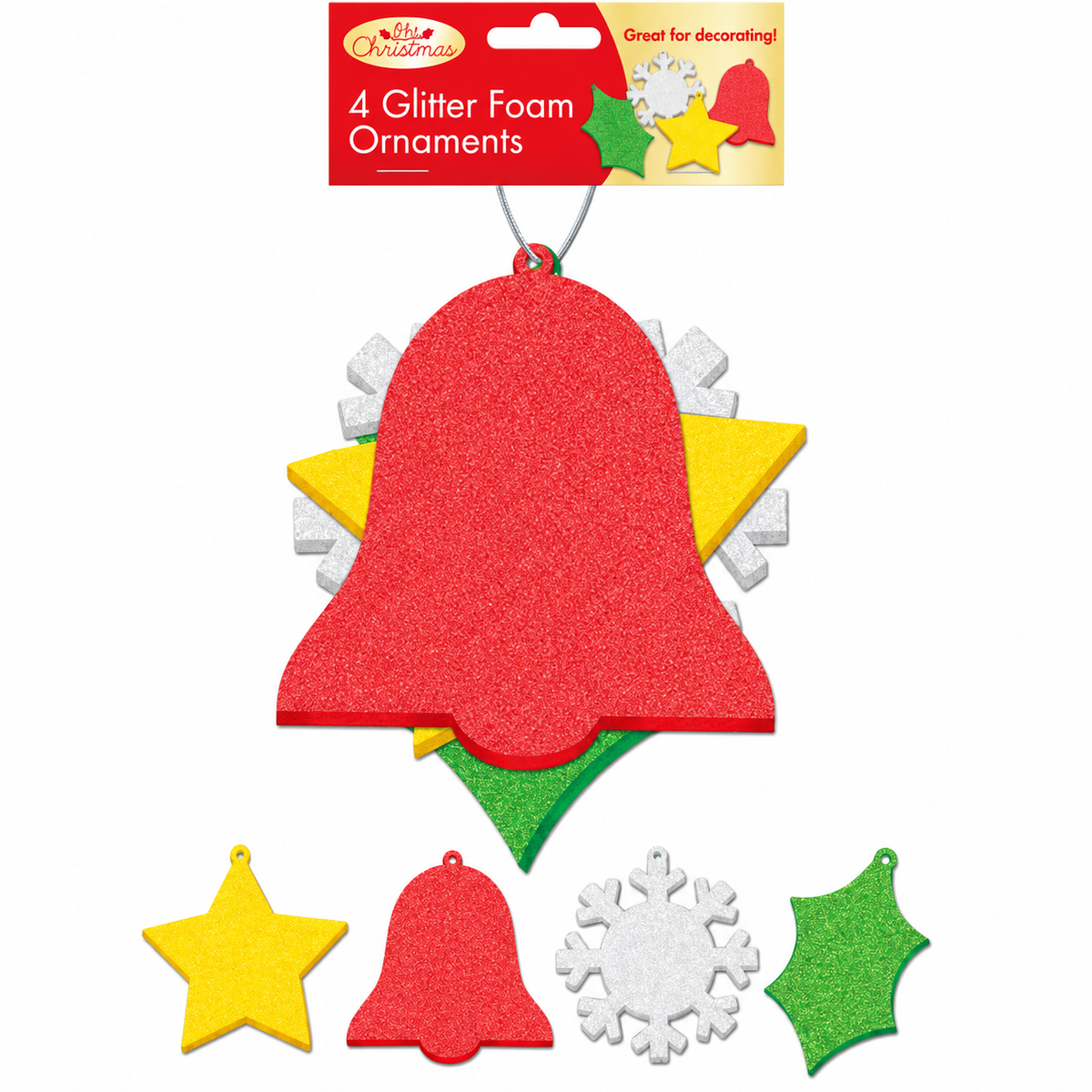 Glitter Foam Christmas Ornaments 4 Pack - Set B