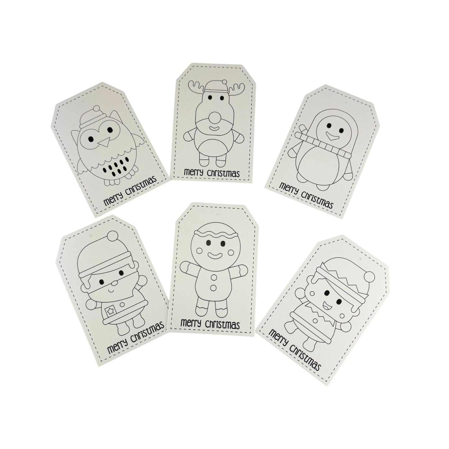 Kids Christmas Colour-In Gift Tags – 6 Pack with Hanging Strings