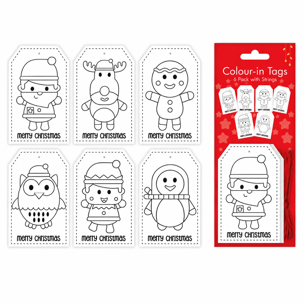 Christmas Colour-In Gift Tags with Strings 6pk