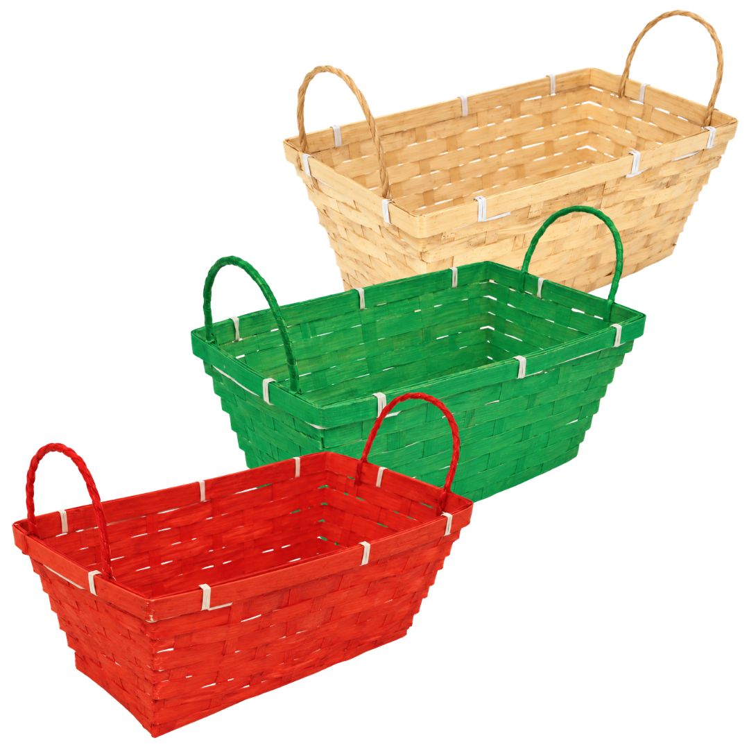 Rectangular Woven Bamboo Christmas Baskets - 3 Pack