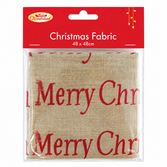 Merry Christmas Printed Burlap Fabric 48 x 48cm