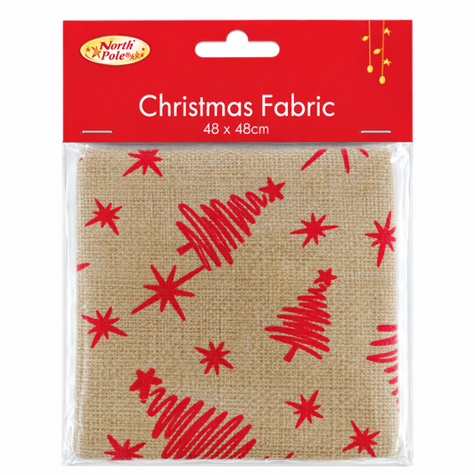 Christmas Tree Printed Burlap Fabric 48 x 48cm