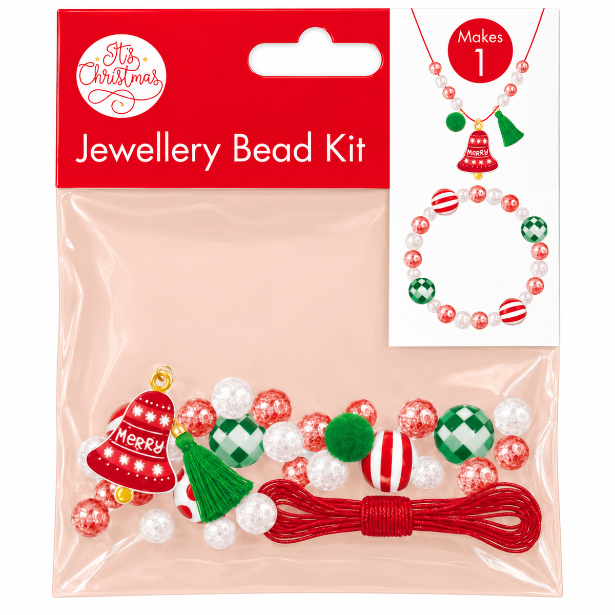 Christmas Beaded Necklace Kit - Bell Pendant