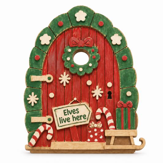Wooden 3D Christmas Elf Door - Elves Live Here