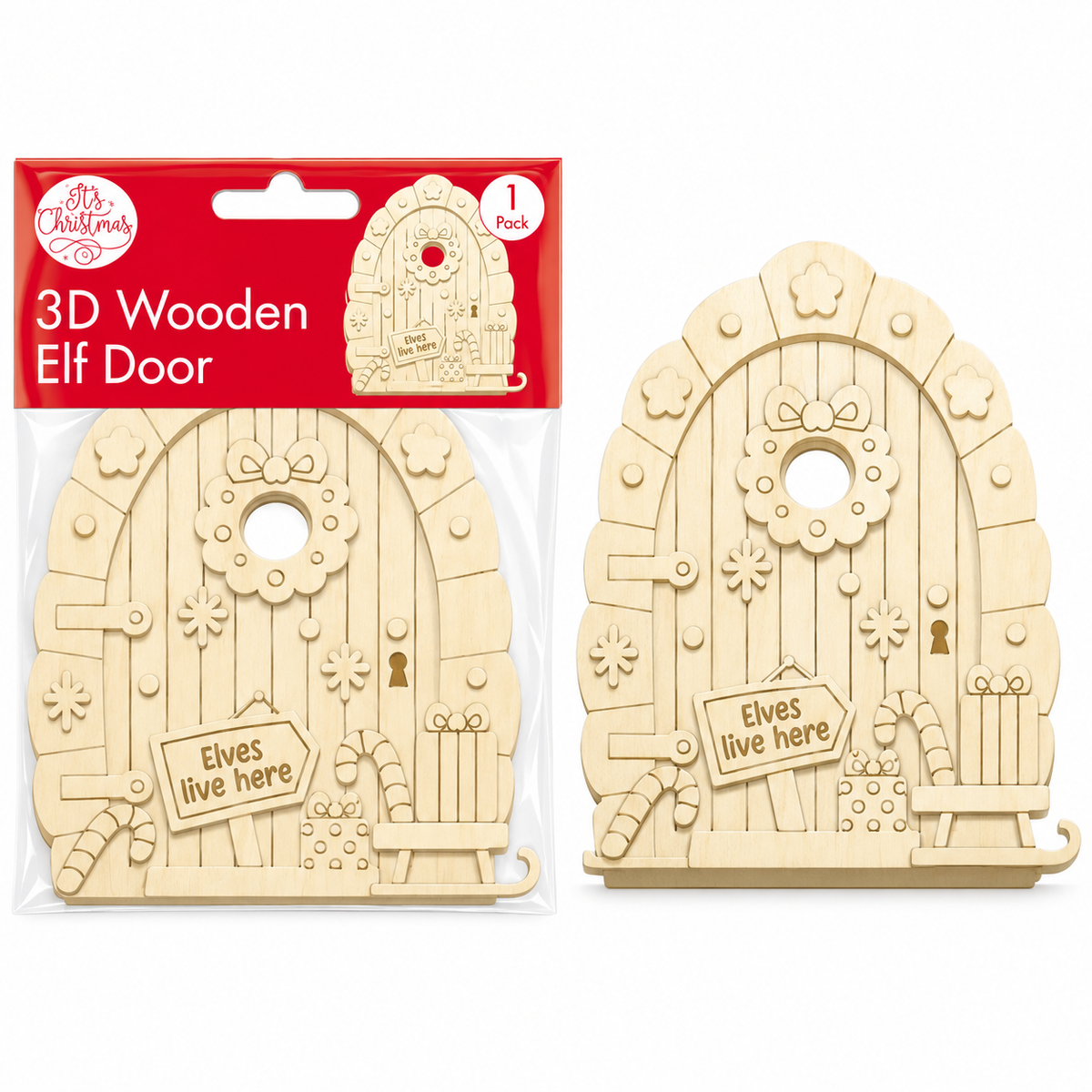 Wooden 3D Christmas Elf Door - Elves Live Here