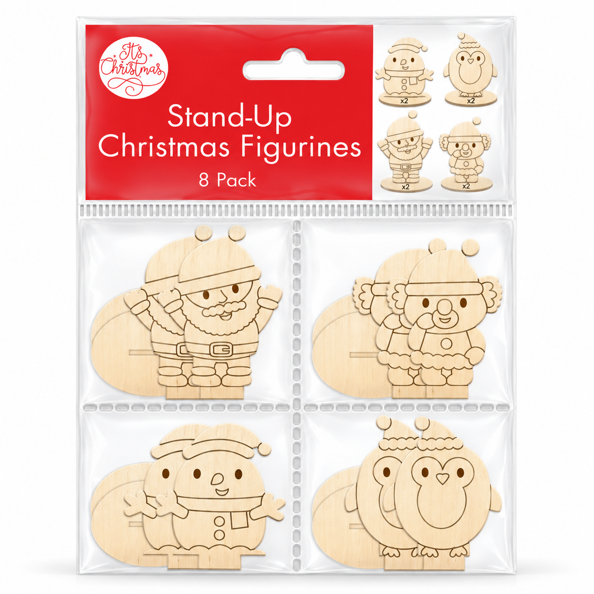 Wooden Christmas Stand-Up Figurines 8 Pack - Set A
