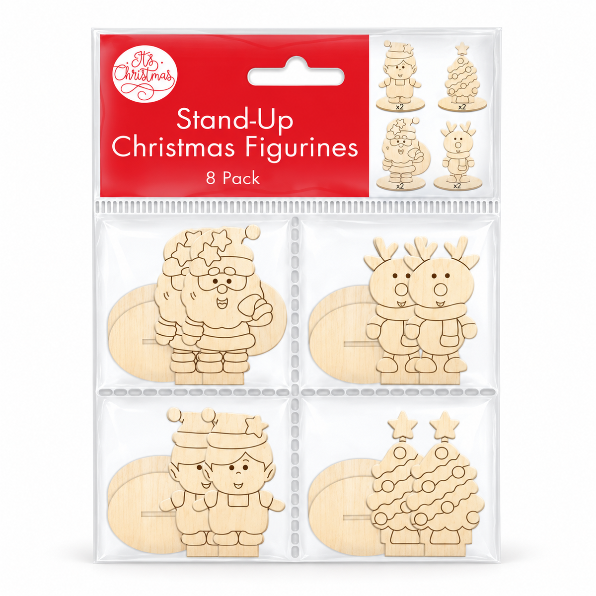 Wooden Christmas Stand-Up Figurines 8 Pack - Set B