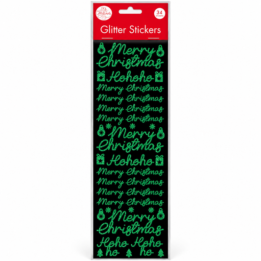 Green Christmas Glitter Sticker Sheet 10.5 x 32cm