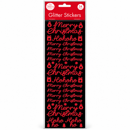 Red Christmas Glitter Sticker Sheet 10.5 x 32cm
