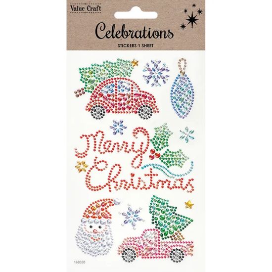 Merry Christmas Crystal Stickers - 1 Sheet