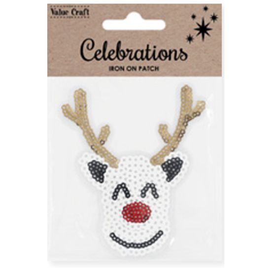 Christmas Iron on Sequin Patch - Reindeer 1pk