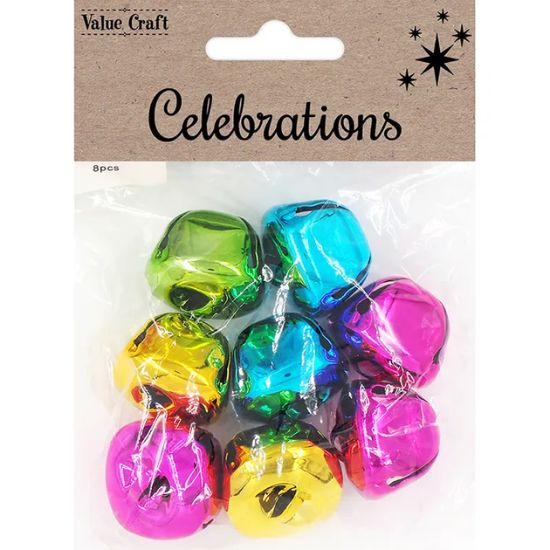 Sleigh Bells Large 3.5cm 8pk Multi Colour Discount Craft