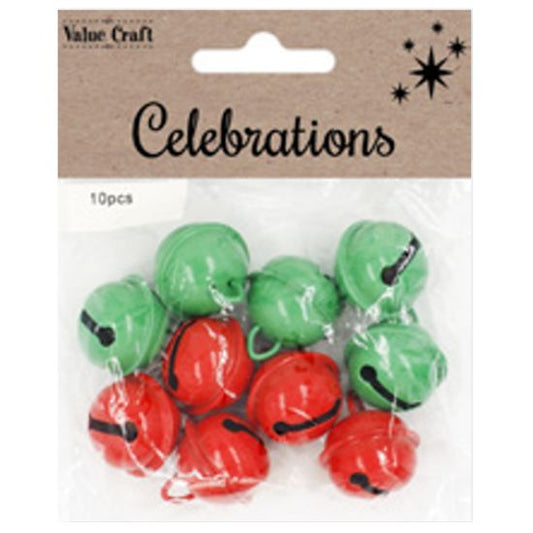 Red & Green Sleigh Bells - 2cm 10pk