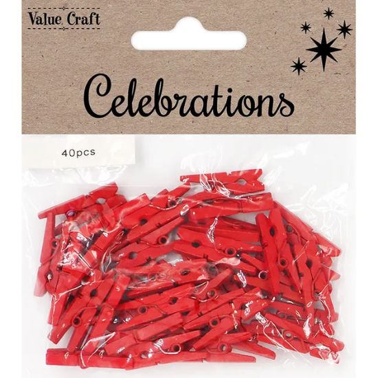 Wooden Mini Pegs - Red 40pk