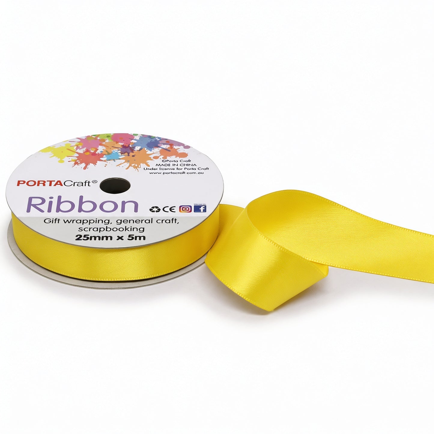Satin Ribbon Double Sided 25mm x 5 metres - Yellow