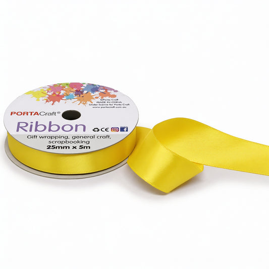 Satin Ribbon Double Sided 25mm x 5 metres - Yellow