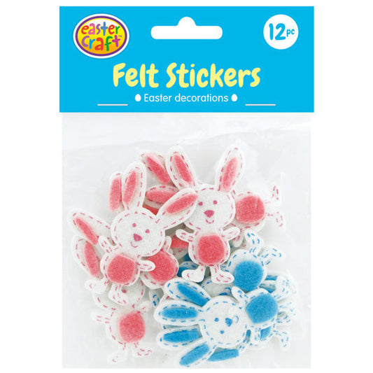 Felt Easter Bunny Stickers - 12 Pack