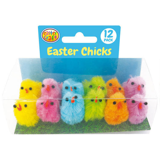 Mini 3cm Colourful Chenille Easter Chicks - 12 Pack
