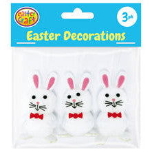 Pom Pom Easter Bunnies with Bow Ties - White - 3 Pack
