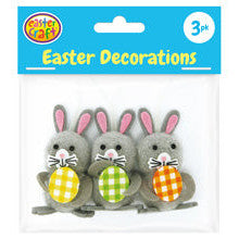 Grey Pom Pom Easter Bunnies with Eggs - 3 Pack