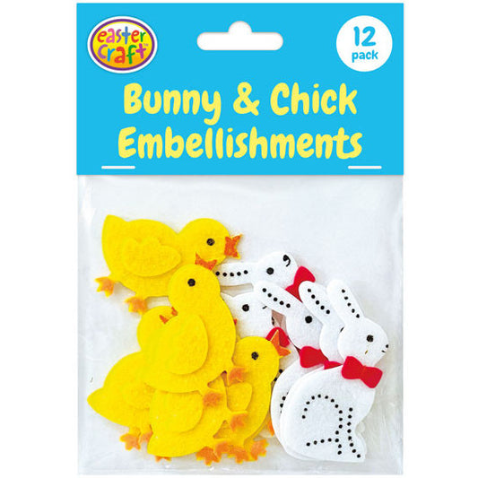Felt Easter Shapes Bunnies & Chicks - 12 Pack