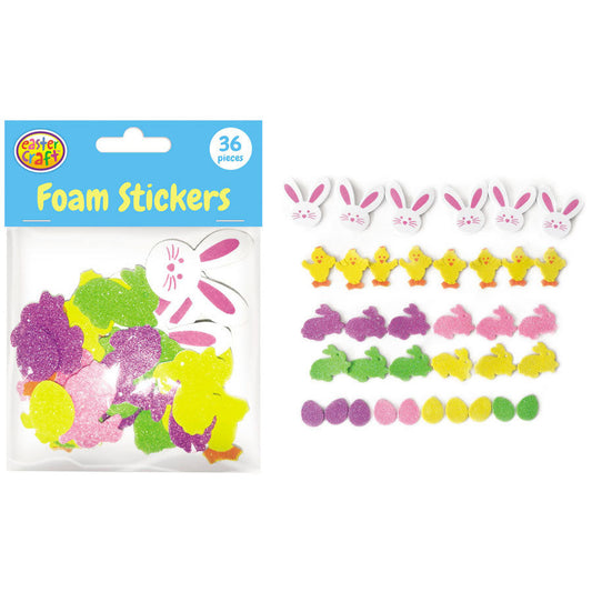 Glitter Foam Easter Stickers (Bunnies/Chicks/Eggs) - 36 Pack