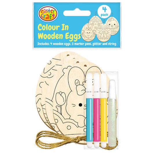Colour In Wooden Easter Egg Decorations Kit - 4 Pack