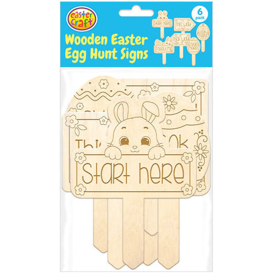 3D Wooden Easter Egg Hunt Signs - 6 Pack
