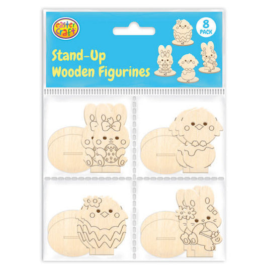 Stand Up Wooden Easter Figurines - 8 Pack