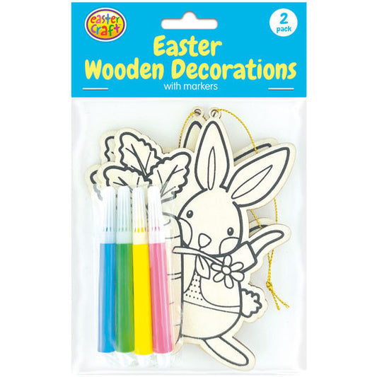 Colour In Wooden Easter Bunny Decorations - 2 Pack
