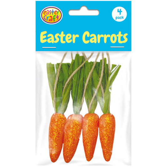 Glitter Flocked Carrot Decorations 10cm - 4 Pack