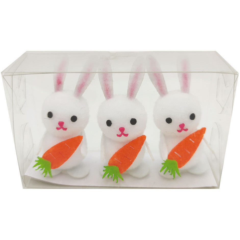 White Pom Pom Easter Bunnies with Carrots - 3 Pack