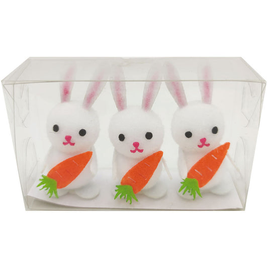 White Pom Pom Easter Bunnies with Carrots - 3 Pack