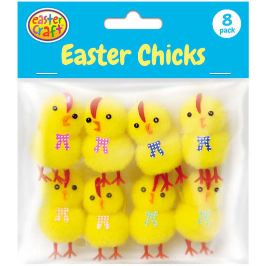 Yellow Easter 6cm Chicks with Bow Ties - 8 Pack