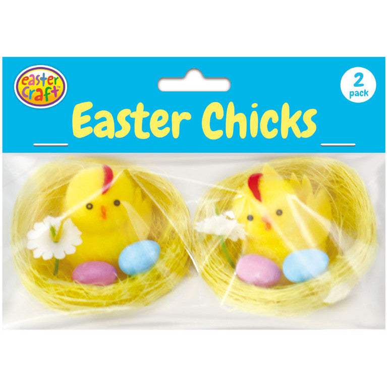 Easter Nest Decorations with Chicks, Eggs & Flowers - 2 Pack