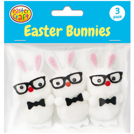 White Easter Bunnies with Bow Ties & Glasses - 3 Pack