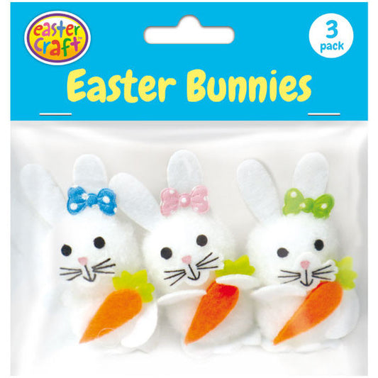 White Pom Pom Easter Bunnies with Carrots - 3 Pack