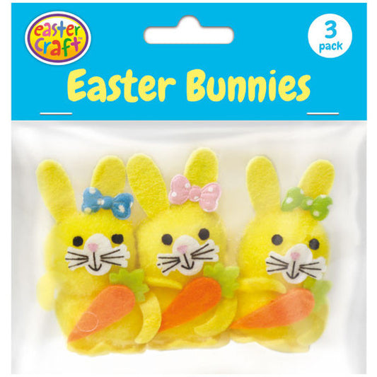 Yellow Pom Pom Easter Bunnies with Carrots - 3 Pack