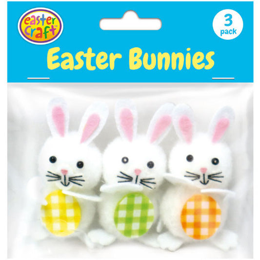 White Pom Pom Easter Bunnies with Eggs - 3 Pack