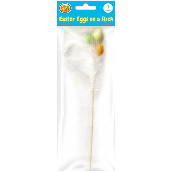 Feather Egg Cluster Pick Green Cream Brown 23cm